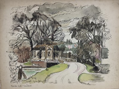 Lot 85 - David Hill (1914-1977), pen and ink and wash 'Noorder Eind, Graveland, inscribed, 24 x 31, together with a group of landscapes on paper in a variety of media. (37)