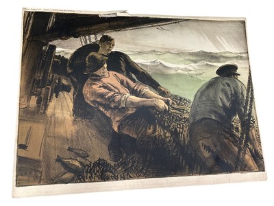 Lot 78 - Gerald Spencer Pryse (1882-1956) coloured lithograph, Scenes of the Empire series - British deep sea fisheries, signed, titled, image 89 x 125cm. NB - Produced for the 1924 British Empire Exhibitio...