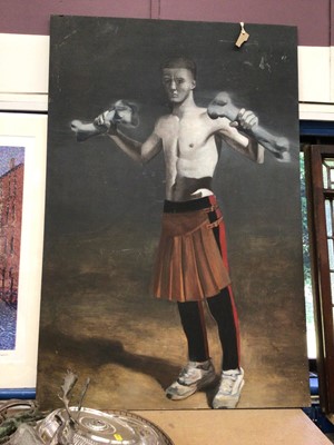 Lot 59 - Jago Max Williams (20th century) acrylic full length portrait on board - 'David'