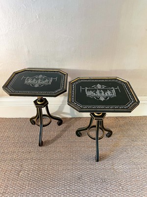 Lot 1054 - Pair of Regency revival painted occasional tables attributed to Colefax and Fowler.