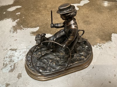 Lot 181 - After Moigniez bronze boy and greyhound