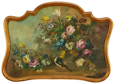 Lot 852 - Continental School, late 19th century, oil on canvas - Profusion of Flowers, 66cm x 94cm, in shaped gilt frame