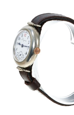 Lot 437 - WWI period Longines wristwatch on leather strap