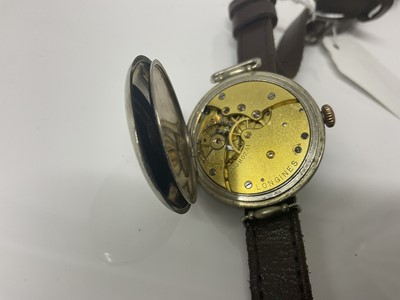 Lot 437 - WWI period Longines wristwatch on leather strap