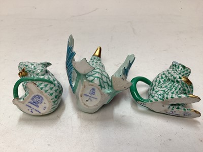 Lot 1118 - Group of Herend porcelain animal ornaments, Copenhagen mouse and a Daum green glass paperweight of two ducklings