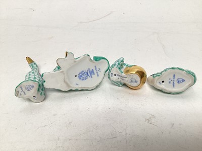 Lot 1118 - Group of Herend porcelain animal ornaments, Copenhagen mouse and a Daum green glass paperweight of two ducklings