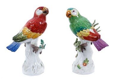 Lot 42 - Pair of Meissen porcelain parrot ornaments