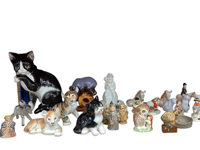 Lot 629 - Collection of animal ornaments, various manufacturers including Winstanley, Russian, Wade, Beswick, Royal Doulton, Thelwell , Goebel etc