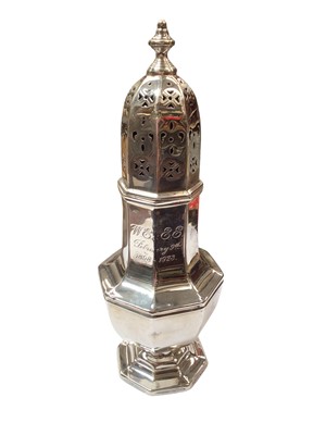Lot 1069 - Silver sugar caster of octagonal form