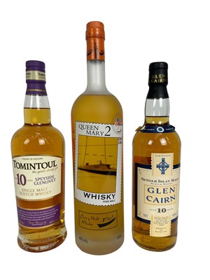 Lot 276 - Whisky - three bottles, Queen Mary 2 Pure Malt whisky produced by Cabor-Vasco 40% vol 100cl. One bottle of