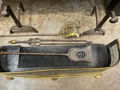 Lot 174 - Victorian brass fender and other fireside items.