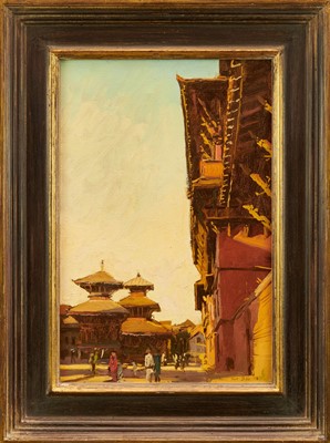Lot 903 - *James Hart Dyke (born 1966) oil on canvas "Datan Square, Kathmandu" signed and dated 1999 (with orignal receipt for W. H. Patterson Fine Arts Limited)