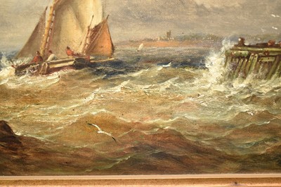 Lot 911 - John Moore of Ipswich (1820-1902) oil on canvas - Off the Suffolk Coast, signed, 25.5cm x 35.5cm, in gilt frame