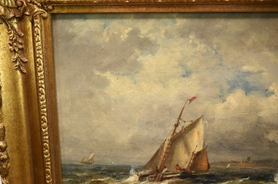 Lot 911 - John Moore of Ipswich (1820-1902) oil on canvas - Off the Suffolk Coast, signed, 25.5cm x 35.5cm, in gilt frame