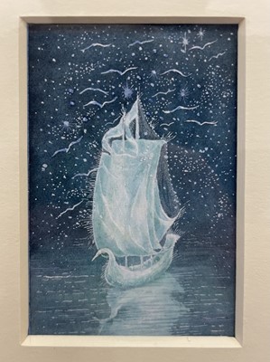 Lot 905 - *Angela Barrett watercolour and bodycolour- The Ice Ship, signed and dated 30/8/93 on reverse, in a glazed gilt frame, bearing Chris Beetles gallery label verso