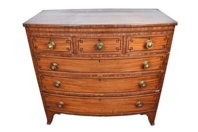 Lot 1085 - Regency mahogany and ebonised line inlaid bowfront chest