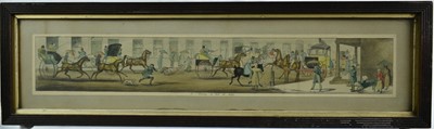 Lot 823 - Group of four 19th century hand coloured coaching prints after Henry Alken, in glazed frames