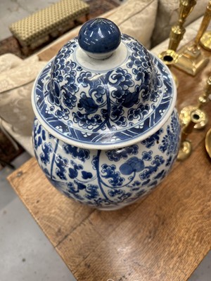 Lot 30 - 18th century Chinese blue and white baluster vase and cover, with phoenix ornament.
