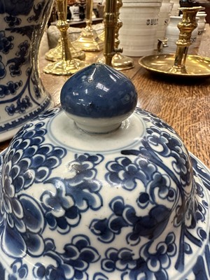 Lot 30 - 18th century Chinese blue and white baluster vase and cover, with phoenix ornament.