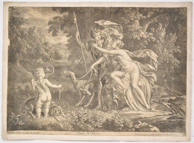 Lot 922 - After Anne Killegrew (1660-1685), rare mezzotint of Venus and Adonis, second state of five, published by E. Cooper