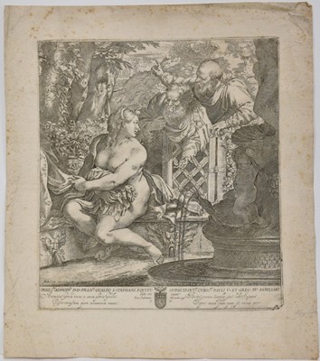 Lot 923 - Annibale Carracci (1560-1609), etching and engraving, Susanna & The Elders, titled, sheet 45.5cm x 39.5cm, unframed