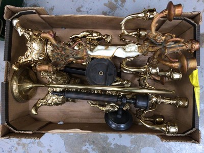 Lot 52 - Large group of brassware and other items, including candlesticks