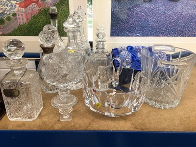 Lot 57 - Group of glassware, including an Orrefors fruit bowl, silver mounted decanter, Stuart crystal, pair of three-ring decanters, etc