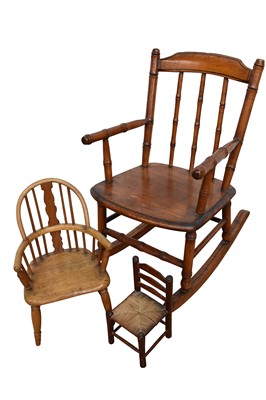 Lot 1213 - Three miniature chairs, including one signed and dated 1952