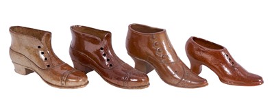 Lot 1220 - Collection of four rare 19th Staffordshire salt glazed models of shoes