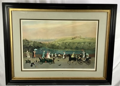 Lot 20 - Helen Bradley (1900-1979) print, figures on a bridge