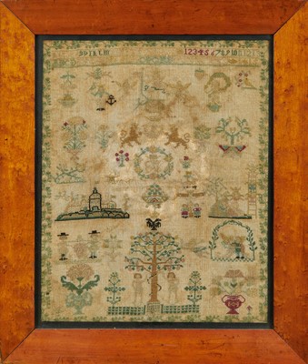 Lot 1245 - Good 18th century needlework sampler