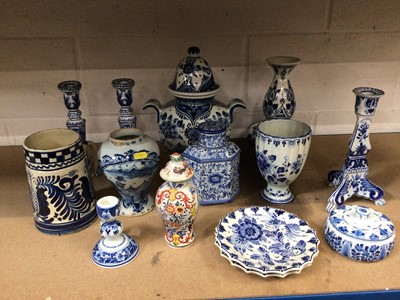 Lot 90 - Group of antique and later delftware, including vases and candlesticks