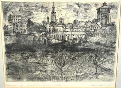 Lot 859 - Henry Collins (1910-1994) signed artist's proof etching - Colchester from the west, signed, inscribed and dated 1978 in pencil, 40cm x 51cm, in glazed frame