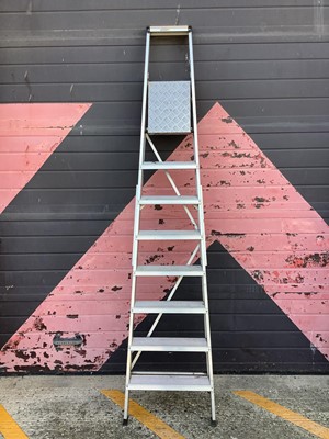 Lot 122 - Youngman 8 tread heavy duty platform steps. Together with a rolson sack barrow.