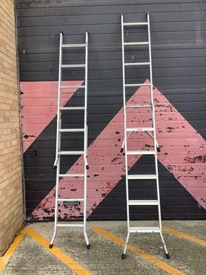 Lot 123 - Abru 3 way ladder together with a Beldray 3 way top flight ladder.