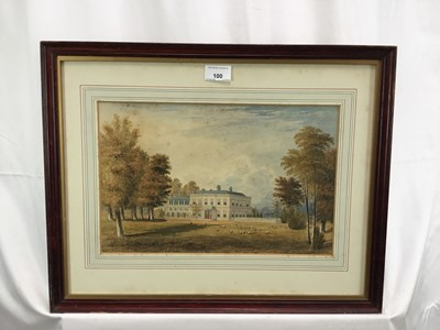 Lot 100 - Henry Davy, British 1793-1865. Watercolour, Country House with parkland, trees and sheep in the foreground. Signed and dated 1855 lower left. Mounted and framed. Overall including frame 40.5x51cm