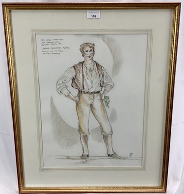 Lot 462 - Watercolour costume Study and an ink Caricature of a Gentleman (2)