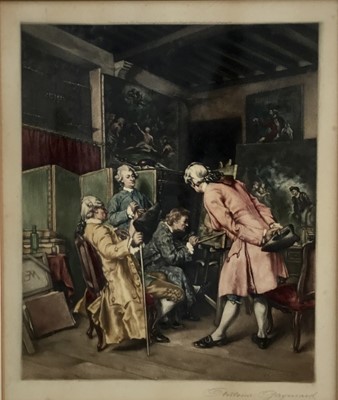 Lot 178 - Antoine Gaymard, 1878-1916. Coloured mezzotint after Jean Louis Ernest Meissonier “The Art Lovers”. Framed. 29x23.5cm