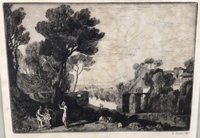 Lot 181 - After Joseph Mallard William Turner. Etching, The woman and Tamborine, plate 3 from Liber Studiorum. Signed in pencil lower right and dated 1911. Framed and mounted. Overall including frame 35x45cm