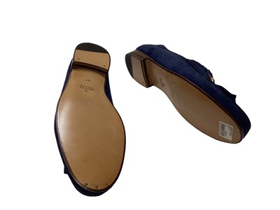 Lot 2084 - Gucci women's navy suede loafers with fringe and horse bit detail, soft dust bag and box.  Size 37.  Slight scuffs to soles.