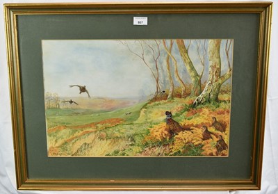 Lot 807 - R. G. Le Mare, Contemporary, watercolour - Pheasants in Woodland, signed and dated 1984, 34cm x 53cm, in glazed gilt frame