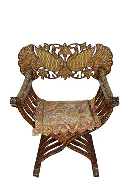 Lot 1092 - 19th century bone inlaid Indian X-frame chair