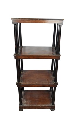 Lot 1094 - Unusual George III four tier mahogany whatnot with ebonised gun barrel supports