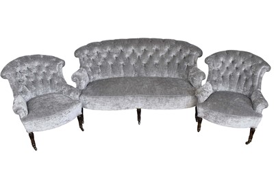Lot 1097 - 19th Century button upholstered settee and pair of en-suite easy chairs