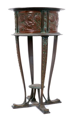 Lot 618 - Unusual Art Nouveau bronze and copper jardiniere