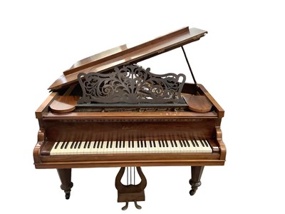 Lot 1123 - Victorian rosewood cased boudoir grand piano by Collard & Collard, raised on carved faceted legs and castors, 138cm wide x 183cm long