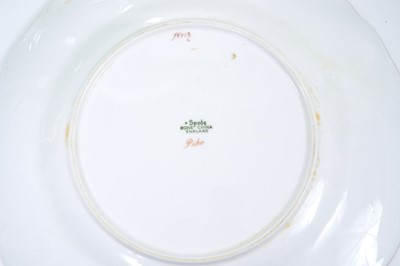 Lot 18 - Set of twelve early 20th century Spode plates decorated with fish, titled verso, on a green and gilt fish-scale ground, stamped marks, 23cm diameter