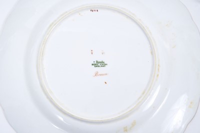 Lot 18 - Set of twelve early 20th century Spode plates decorated with fish, titled verso, on a green and gilt fish-scale ground, stamped marks, 23cm diameter