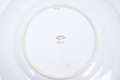 Lot 18 - Set of twelve early 20th century Spode plates decorated with fish, titled verso, on a green and gilt fish-scale ground, stamped marks, 23cm diameter