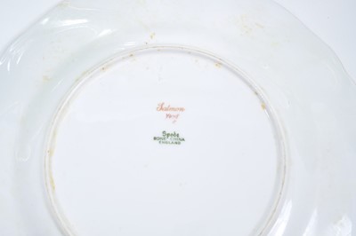Lot 18 - Set of twelve early 20th century Spode plates decorated with fish, titled verso, on a green and gilt fish-scale ground, stamped marks, 23cm diameter